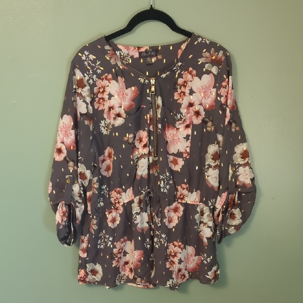 J for Justify Floral Blouse - Pink and Gray